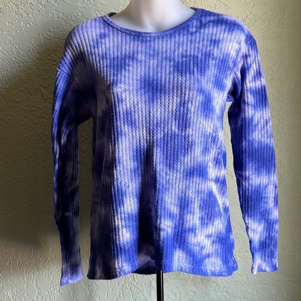 Wonder Nation Blue/White Tie-Dye Waffle Knit Top Size XL Long Sleeve Casual